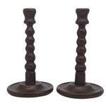 Pair of Antique Wooden Candlesticks – 18.5cm Tall Vintage Taper Holders Rustic
