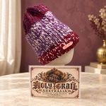 Handmade Wool Beanie Burgundy Purple Cream Chunky Loom Knit Holy Grail 