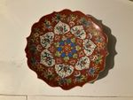 Red Scalloped Floral Ceramic Decorative Plate, Round, Painted Backstamp