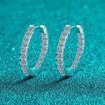 14K  White Gold Plated 1Ct Round Cut Lab‑Created Diamond Women's Hoop Earrings