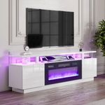 70'' TV Stand Cabinet High Gloss Electric Fireplace Unit W/ LED 12 Colour Flame