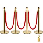 Uimoso 4PCS Crowd Control Stanchion Gold Pack 3 Ropes Velvet Rope Queue Posts