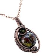 Dragon Bloodstone Pendant Necklace with Swarovski Crystal, Bronze Wire Wrap