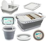 COLLAPSIBLE DISH DRAINER LARGE LAUNDRY WASHING BASKET FOLDING BUCKET GREY WHITE