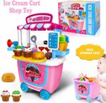 Girl Kid Children Play Ice Cream Toy Shop Dessert Cart Set Learning Pretend Gift