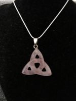 Rose Quartz  carved Hollow out Triangle PENDANT Gem Silver Necklace 142i