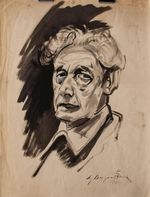 August Lange-Brock Male Portrait Postwar Estate Signed Ink Drawing 1964