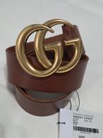 Authentic Gucci Brown Leather GG Marmont Logo Belt IT 75cm