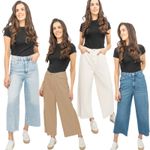 Womens M&S Cropped Jean Wide Leg High Waist Raw Hem 3 Colours White Medium Denim