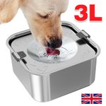 No Spill Dog Water Bowl Pet Water Feeder Dispenser Cat Bowl 3L/101oz Stainless