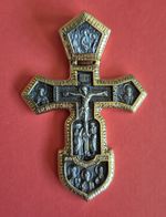 Large Orthodox Crucifix / Cross Pendant.  Silver And Gold Plated.