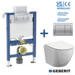Wall Hung Toilet Geberit Pan 82cm Frame Concealed Cistern Chrome Flush Plate