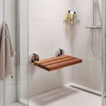Hudson Reed Folding Wooden Shower Seat 500mm Chrome Hinges Heavy Duty Bathroom
