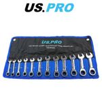 US PRO 12 Piece Metric Stubby Gear Ratchet Combination Spanner Set 8 - 19mm 2045