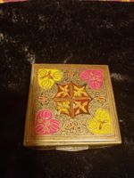 Beautiful  Vintage Brass Engraved Colourful Lined  Box