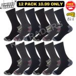 12 Pack 6 & 3 Men's Work Socks Heavy Duty Cushioned Crew Socks UK Size 10-13