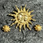 Vintage Sun Face Brooch/Pin And Earring Set Gold Tone Celestial MCM Smiling Rays