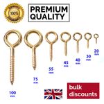 HEAVY DUTY Brass SCREW EYE Hooks 18mm - 75mm Wall Curtain Eyelet Vine Hook Loop