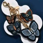 COACH Butterfly Cluster Bag Charm Key Fob Gold/Blue Denim NWT