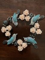 Handmade Floral And Blue Bird Bracelet