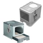 Large Anti-Splash Enclosed Cat Litter Box Pull Out Drawer Toilet Tray Scoop UK