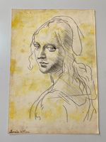 Leonardo Da Vinci Drawing on paper (Handmade) signed and stamped mixed media.