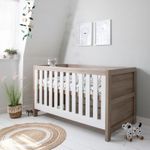Modern Wooden Baby Cot Crib Bed with Slatted Sides Nursery Bed White and OakOn 