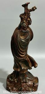 9.2" Old China Bronze Gilt Carving Feng Shui Damo Bodhidharma Buddha Statue