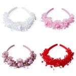 Girls Rosebud Flower Organza Lace & Bead Headband Hair Band White Dusty Pink Red