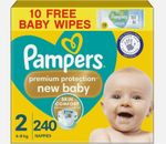Pampers Premium Protection New Baby Size 2, 240 Nappies, 4kg-8kg, Monthly Pack +