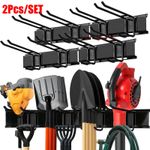 2x Garage Garden Tool Holder Storage Rack Shed Wall Mounted Organiser Long Hooks