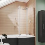 Bathroom L-Shaped Bath Screen Double Hinged Frameless Reversible Shower 6mmGlass