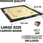 Carrom Board Game Large PREMIUM QUALITY Size 83cm x 83cm With Striker and Coins