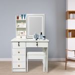 Dressing Table With 5 Drawers LED Mirror Set Makeup Desk Vanity Table Bedroom