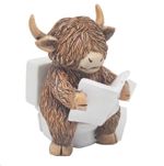 Hughie Highland Cow Sat on Toilet Reading News Lesser & Pavey novelty figurine