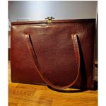 Peter Leigh 1940s Vintage Brown Leather Handbag Gold Clasp 