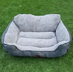 Grey Plush Cushioned Sofa Dog Bed with Raised Sides for Large Dogs