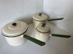 Judge Ware Vintage Cream And Green  Saucepans With Lids