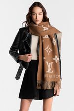 Louis Vuitton 100% Cashmere Monogram Jacquard weave Reykjavik Scarf Sable Beige