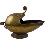 Vintage Brass Helmet Shaped Coal Scuttle Bucket with Wooden Handles