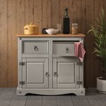 Corona Sideboard 2 Door Grey Wax Solid Wooden Mexican Pine Wood Dresser Cabinet