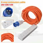 Camping 4 Way Extension Lead 5M 10M 15M Electric Hook Up Cable Caravan Campsite