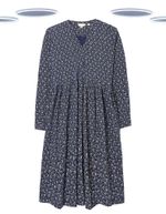 Ex Fat Face Women's Dress - Long Sleeve Elsie Wave Dot Button up Navy