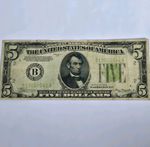 $5 Five Dollars Federal Reserve Note Bill 1934 Light Green Seal