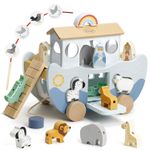 Joyreal Wooden Noahs Ark Toy - Christening Gifts for Girls Boys, Wooden