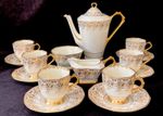 Antique Tuscan Plant English Art Deco  Gold/Cream Octagonal 15 Piece Coffee Set
