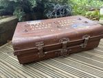 Rare 1930s Metal Locking Suitcase Cunard White Star Queen Mary Tinson Auburn USA