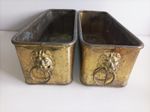 Weathered Brass Trough Planter Window Box Lion Head End Handle Vintage