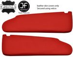 RED REAL LEATHER 2X SUN VISORS COVER FOR VW T5 TRANSPORTER NO MIRROR CUTOUT
