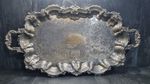 Huge 26” Ornate Silver Plated Serving Tray Rococo Baroque Twin Handle